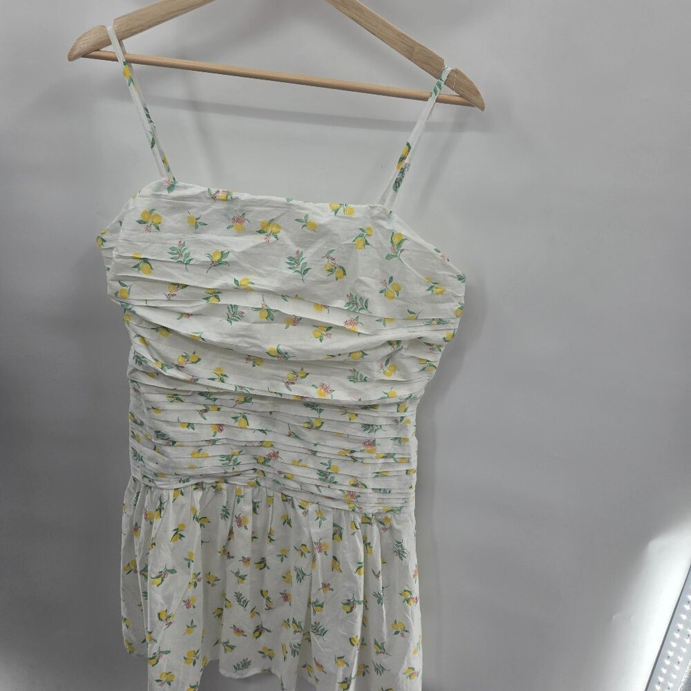 Japna White Lemon Cotton Lined Light Ruching Mini Dress XL